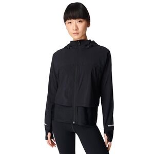 Sweaty Betty Fast Track Running Jacket Black Full Zip Hooded Reflective Size S